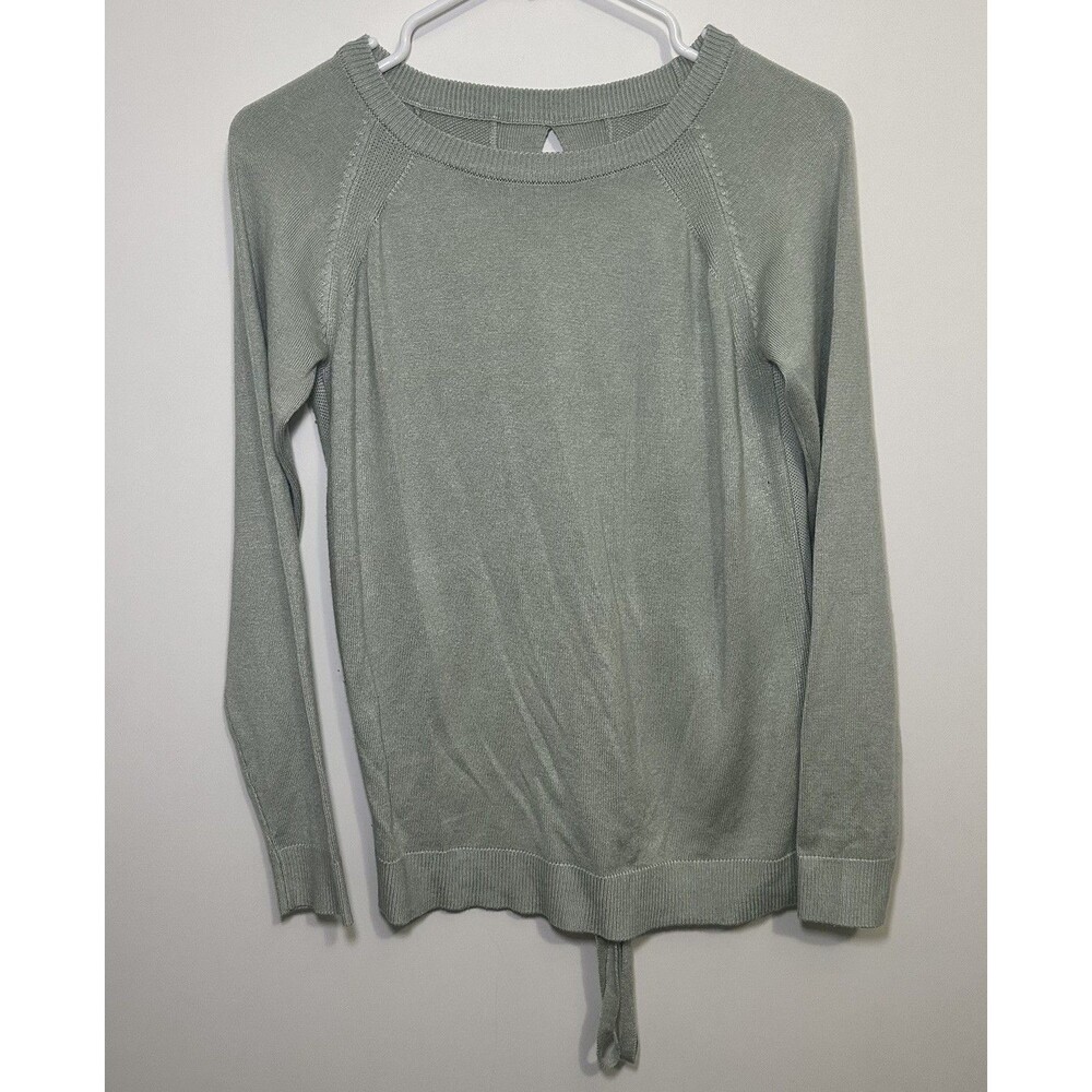Lululemon Tied To You Sweater Light Green Lace Up Back Merino Wool Blend Tie 2